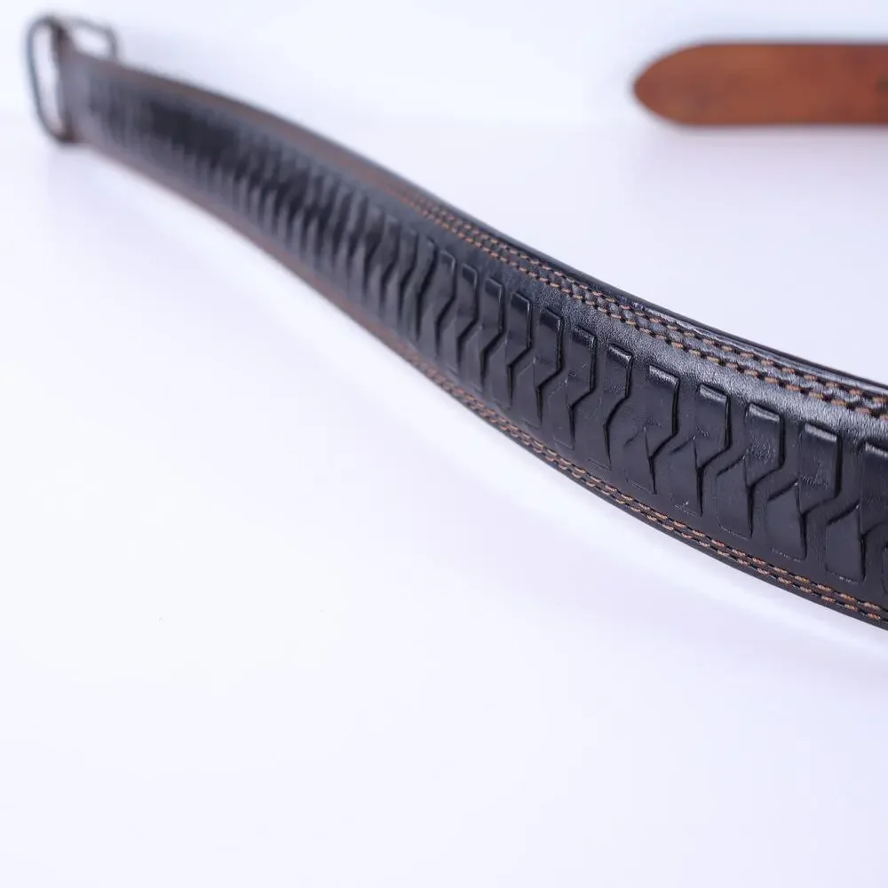 COLE HAAN Leather Braided Belt Black with Brown Stitching Men's 38/L